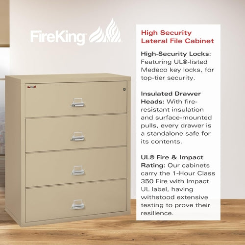 Lateral 4 Drawer Fire Safe File Cabinet With Key Lock 1 Hour Fire