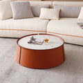 31.5inch Coffee Table, Marble Top+Orange Saddle Leather Body+Iron
