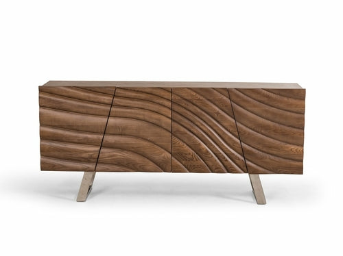 34inches Walnut Wood  Veneer  and Steel Buffet