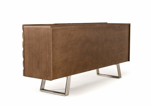 34inches Walnut Wood  Veneer  and Steel Buffet