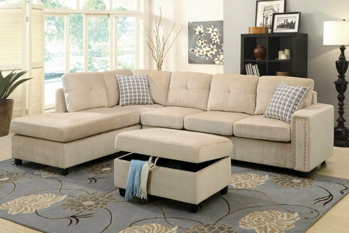 78inches X 33inches X 36inches Gray Velvet Reversible Sectional Sofa