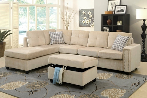 78inches X 33inches X 36inches Gray Velvet Reversible Sectional Sofa
