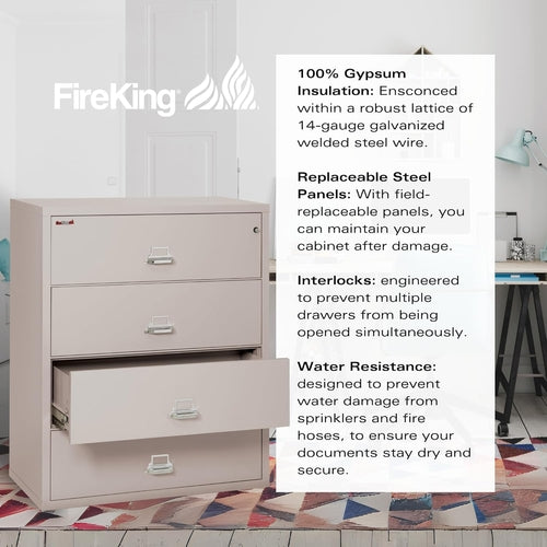 Lateral 4 Drawer Fire Safe File Cabinet With Lock 1 Hour Fire Rated