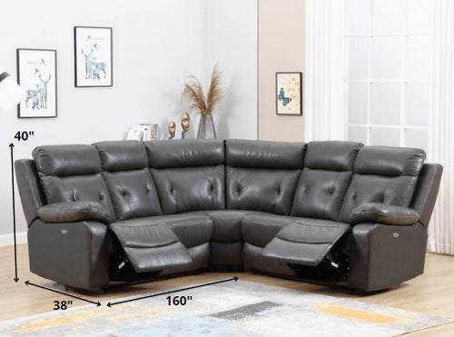 160 X 38  X 40 Modern Dark Gray Leather Sectional With Power Recliners