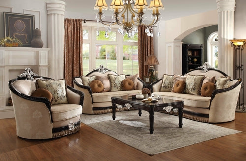 41inches X 91inches X 50inches Tan Fabric Black Upholstery Wood Sofa