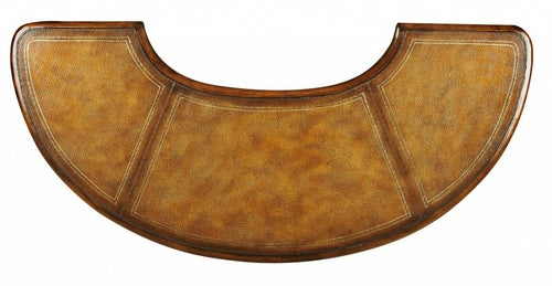 Crescent Shape Brown Leather Top Desk with Three Drawers