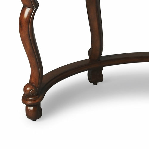 Crescent Shape Brown Leather Top Desk with Three Drawers