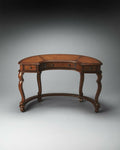 Crescent Shape Brown Leather Top Desk with Three Drawers