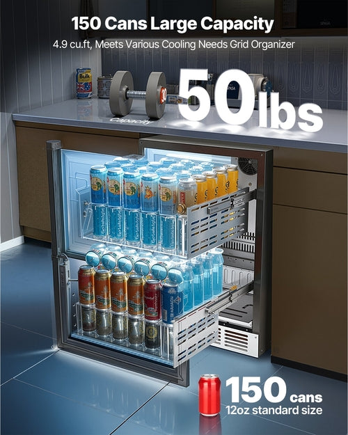 24 Inches Drawer Refrigerator Stainless Steel Dual Drawer Fridge For