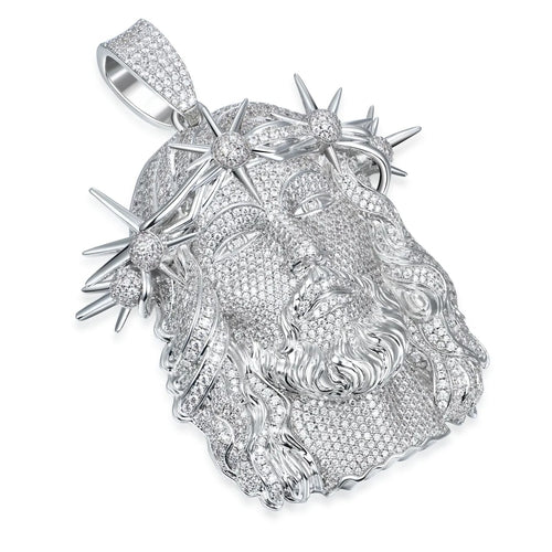 35.5ct Lab Diamond Jesus Face Pendant | IGI Certified | 10K White Gold