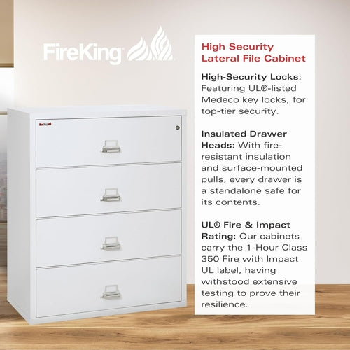 White 4 Drawer Fire Safe Lateral File Cabinet 1 Hour