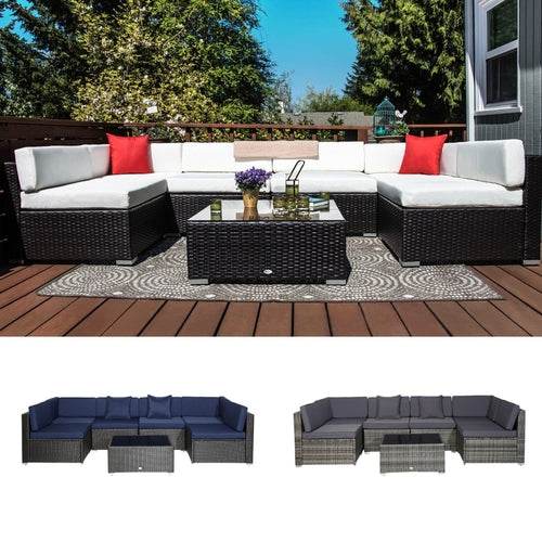 Outsunny 7 Piece Outdoor Patio PE Rattan Wicker Sofa Sectional