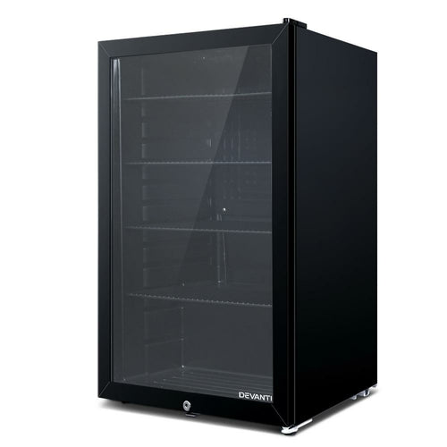 Devanti 98L Bar Fridge Glass Door Mini Fridges Freezer Black