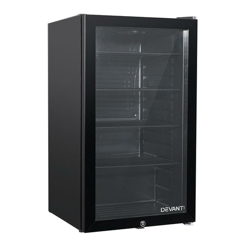Devanti 98L Bar Fridge Glass Door Mini Fridges Freezer Black