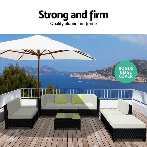Gardeon 7-Piece Outdoor Sofa Set Wicker Couch Lounge Setting Seat