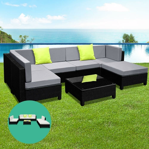 Gardeon 7-Piece Outdoor Sofa Set Wicker Couch Lounge Setting Seat
