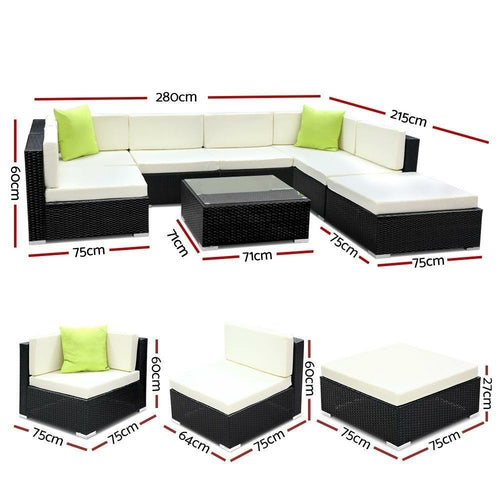 Gardeon 8-Piece Outdoor Sofa Set Wicker Couch Lounge Setting 7 Seater