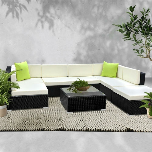 Gardeon 8-Piece Outdoor Sofa Set Wicker Couch Lounge Setting 7 Seater
