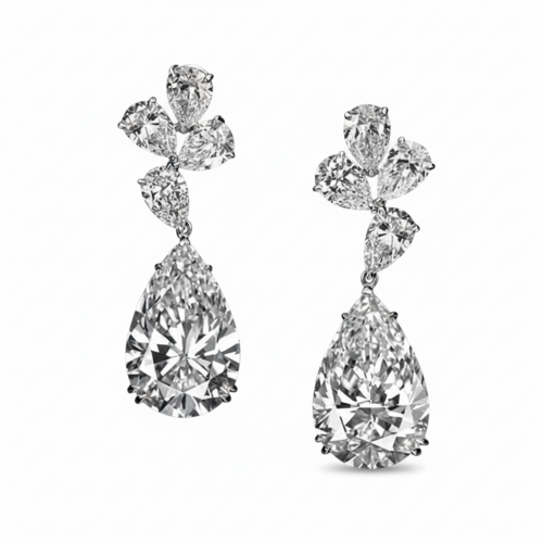 9.6ct Lab Diamond Earrings | Pear Drop Cluster | IGI Certified DEF VS+