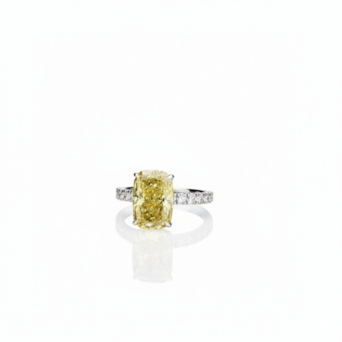 4.59ct Lab Diamond Ring | Fancy Vivid Yellow Cushion | IGI Certified |