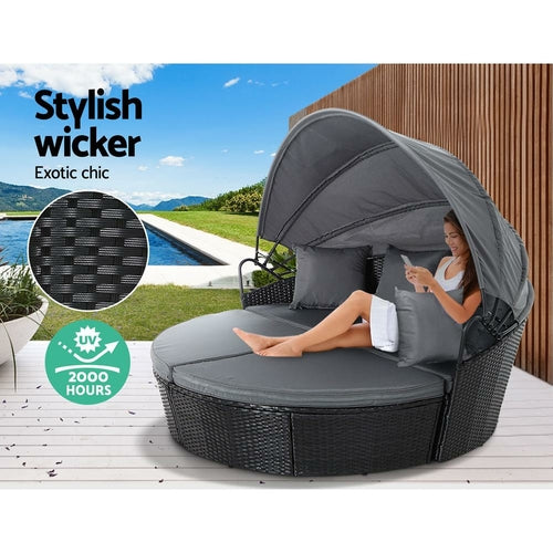 Gardeon Sun Lounge Setting Wicker Lounger Day Bed Outdoor Furniture