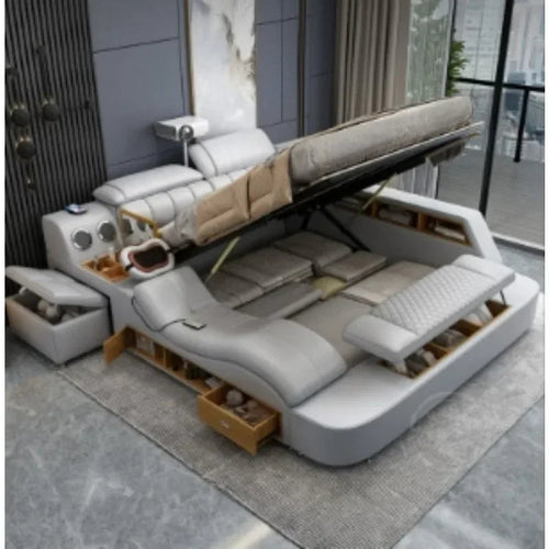 Luxury King Size Genuine Leather Bed / Tech Smart Bed /