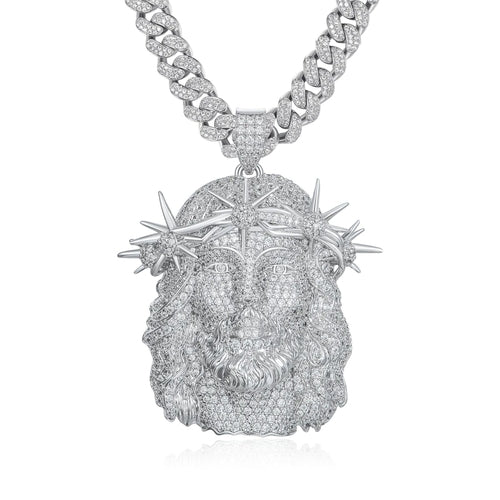 35.5ct Lab Diamond Jesus Face Pendant | IGI Certified | 10K White Gold