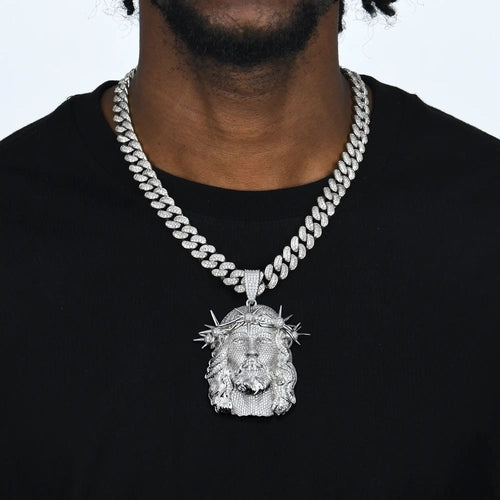 35.5ct Lab Diamond Jesus Face Pendant | IGI Certified | 10K White Gold