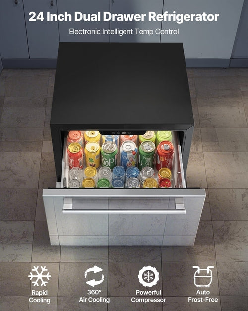 24 Inches Drawer Refrigerator Stainless Steel Dual Drawer Fridge For