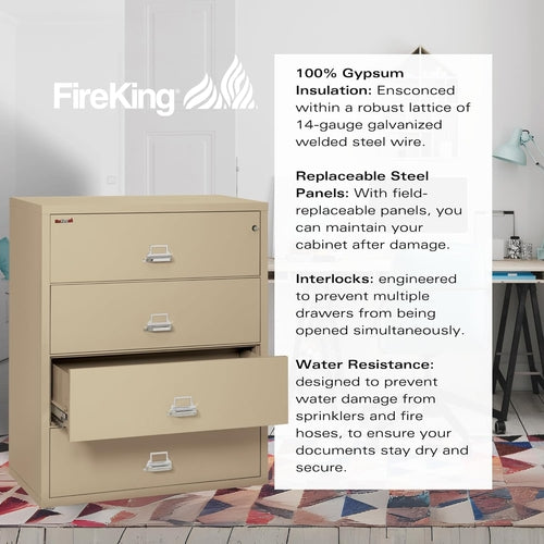Lateral 4 Drawer Fire Safe File Cabinet With Key Lock 1 Hour Fire