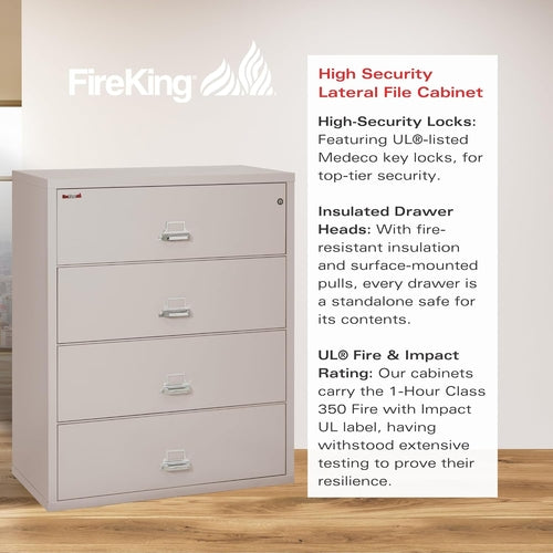 Lateral 4 Drawer Fire Safe File Cabinet With Lock 1 Hour Fire Rated