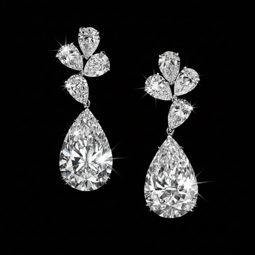9.6ct Lab Diamond Earrings | Pear Drop Cluster | IGI Certified DEF VS+