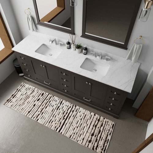 Espresso Double Bath Vanity 84 in. W x 22 in. D, Carrara Marble Top,