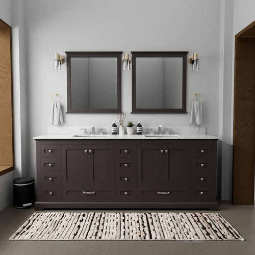 Espresso Double Bath Vanity 84 in. W x 22 in. D, Carrara Marble Top,