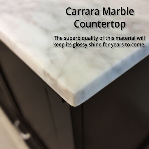 Espresso Double Bath Vanity 84 in. W x 22 in. D, Carrara Marble Top,