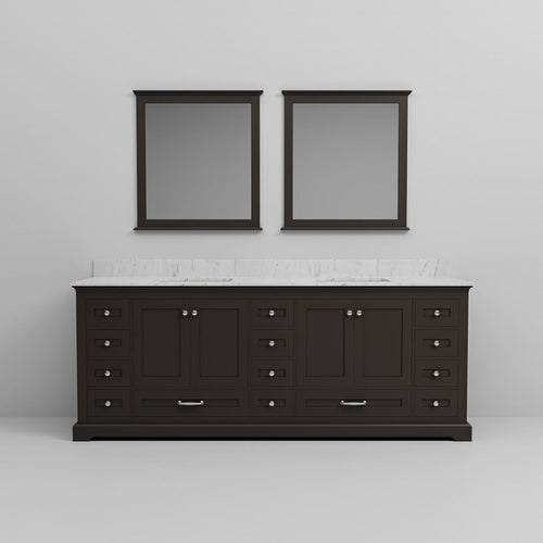 Espresso Double Bath Vanity 84 in. W x 22 in. D, Carrara Marble Top,