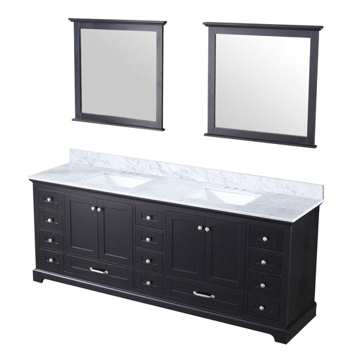 Espresso Double Bath Vanity 84 in. W x 22 in. D, Carrara Marble Top,