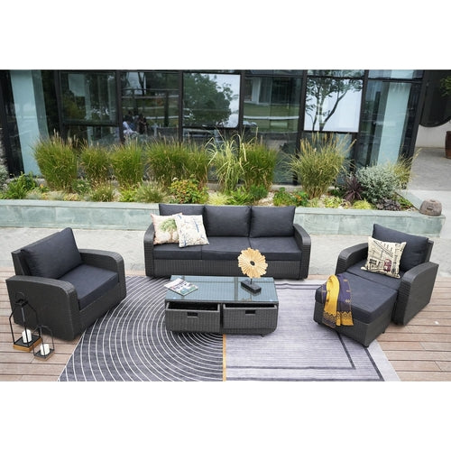 Direct Wicker 5-Piece Outdoor Rattan Furniture Patio Conversation Set