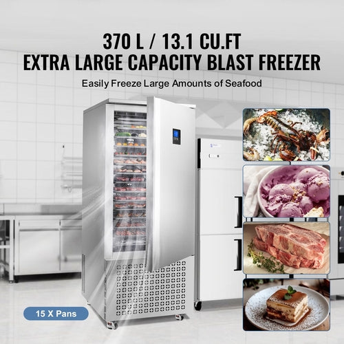 Commercial Blast Freezer, 370 L / 13.1 Cu.ft Blast Chiller with 15