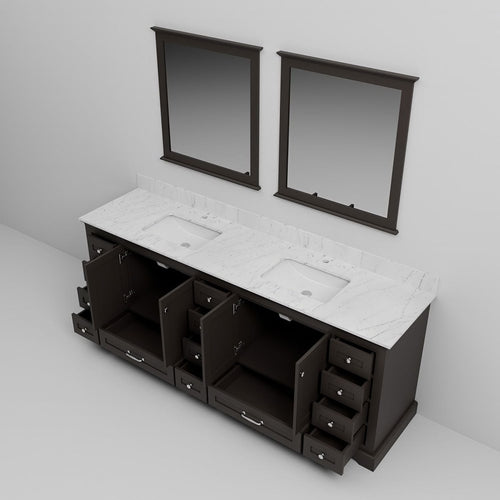 Espresso Double Bath Vanity 84 in. W x 22 in. D, Carrara Marble Top,