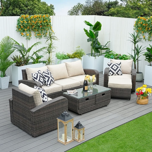 Direct Wicker 5-Piece Outdoor Rattan Furniture Patio Conversation Set