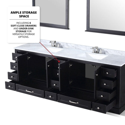 Espresso Double Bath Vanity 84 in. W x 22 in. D, Carrara Marble Top,