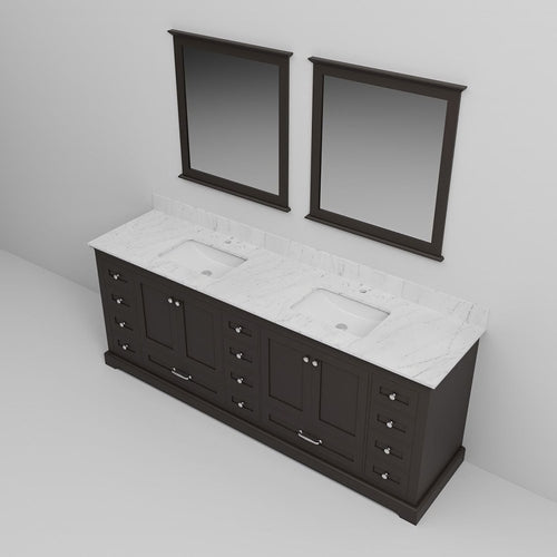 Espresso Double Bath Vanity 84 in. W x 22 in. D, Carrara Marble Top,