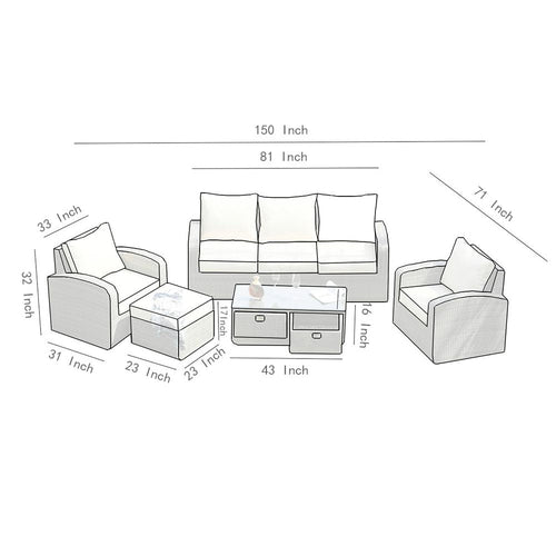 Direct Wicker 5-Piece Outdoor Rattan Furniture Patio Conversation Set