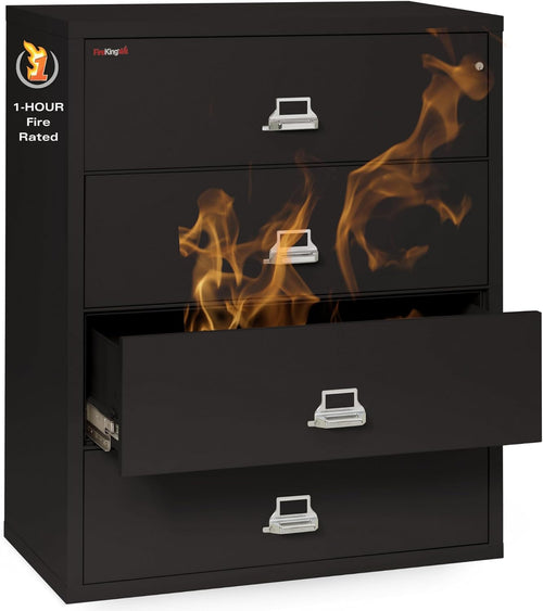 Lateral 4 Drawer Fire Safe File Cabinet With Key Lock Black