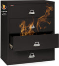 Lateral 4 Drawer Fire Safe File Cabinet With Key Lock Black