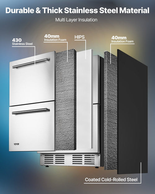 24 Inches Drawer Refrigerator Stainless Steel Dual Drawer Fridge For