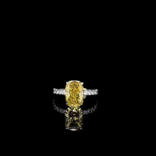 4.59ct Lab Diamond Ring | Fancy Vivid Yellow Cushion | IGI Certified |